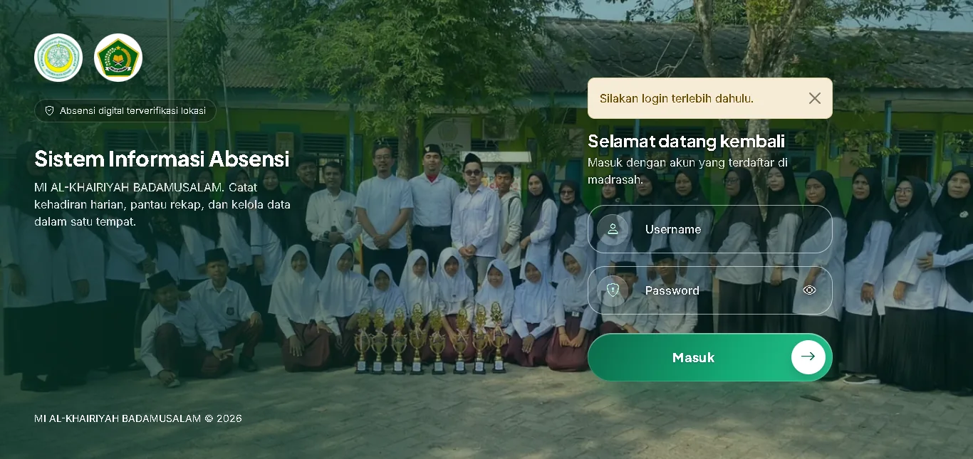 Halaman login absensi MI